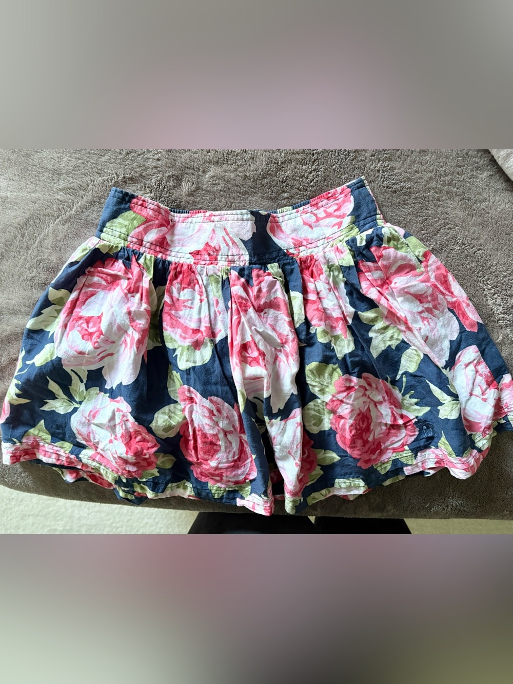 Abercrombie & Fitch Navy Floral Skort with Pink Rose Print